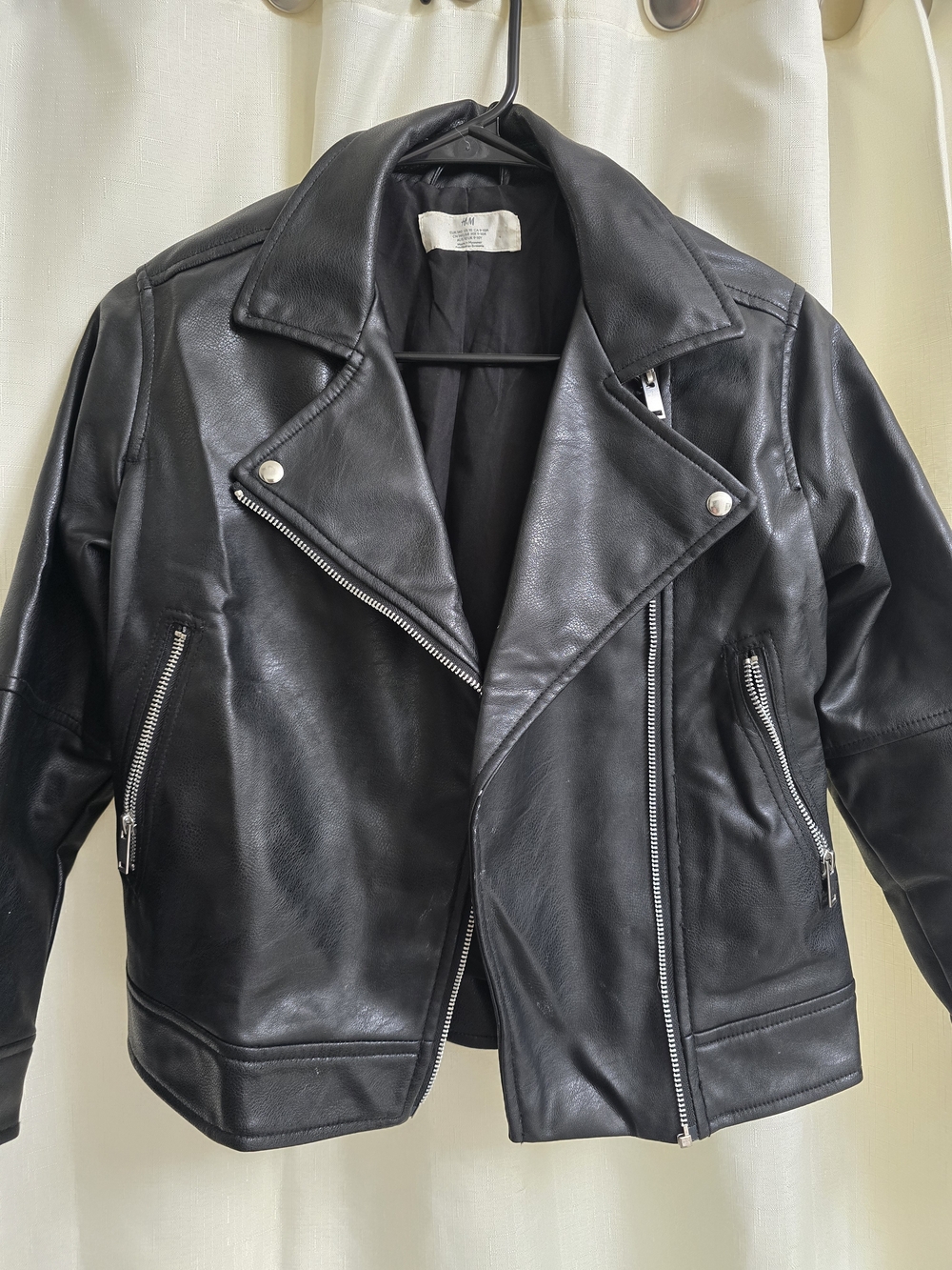 Black Leather H&M Jacket with Silver Zippers - GIRLS 10